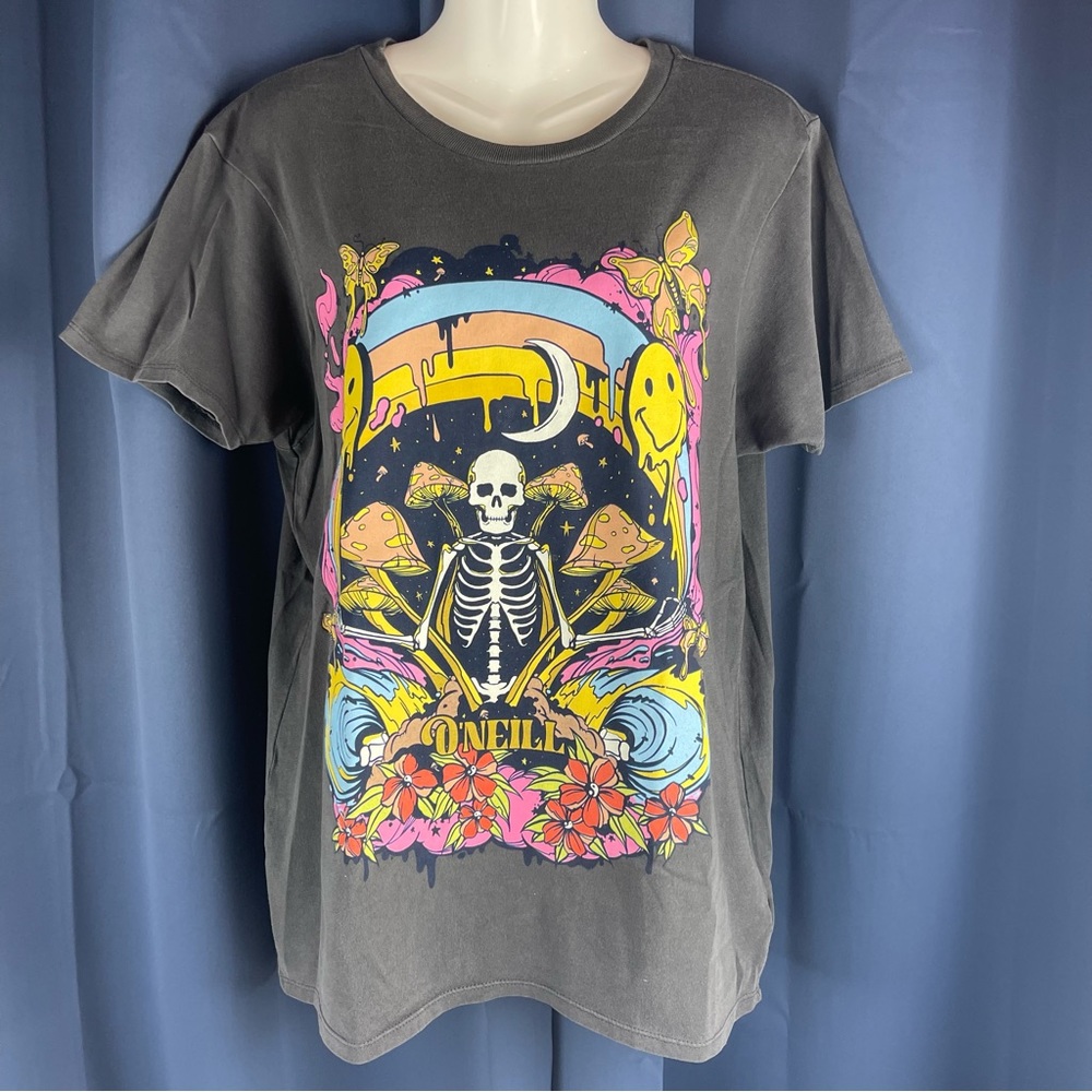 O’Neill oversized shirt skeleton floral faded black gray size extra small XS